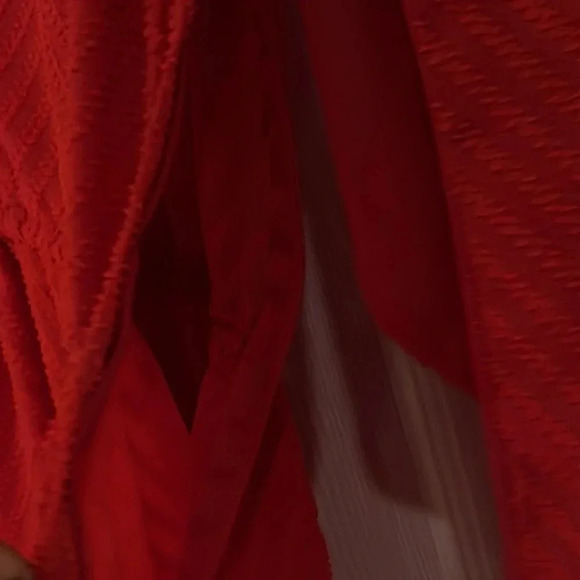 H&M Long Maci knotted sheer Red Wrap V neck Dress Sz 12 - Picture 7 of 16